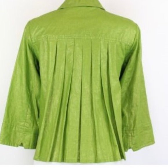 Chico’s Green Jacket /w Gold Shimmer & gold tank - Picture 3 of 8